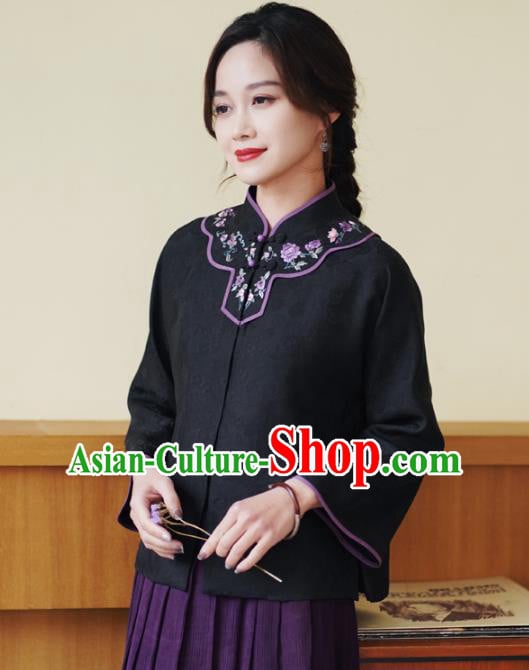 China National Embroidered Upper Outer Garment Traditional Tang Suit Black Silk Jacket China National Embroidered Upper Outer Garment Traditional Tang Suit Black Silk Jacket