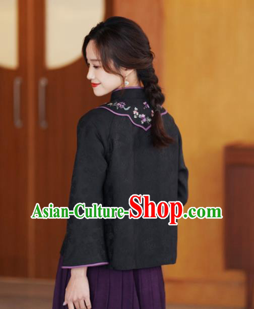China National Embroidered Upper Outer Garment Traditional Tang Suit Black Silk Jacket China National Embroidered Upper Outer Garment Traditional Tang Suit Black Silk Jacket