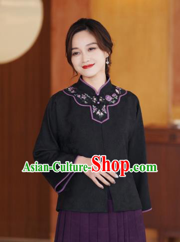 China National Embroidered Upper Outer Garment Traditional Tang Suit Black Silk Jacket China National Embroidered Upper Outer Garment Traditional Tang Suit Black Silk Jacket