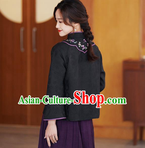 China National Embroidered Upper Outer Garment Traditional Tang Suit Black Silk Jacket China National Embroidered Upper Outer Garment Traditional Tang Suit Black Silk Jacket