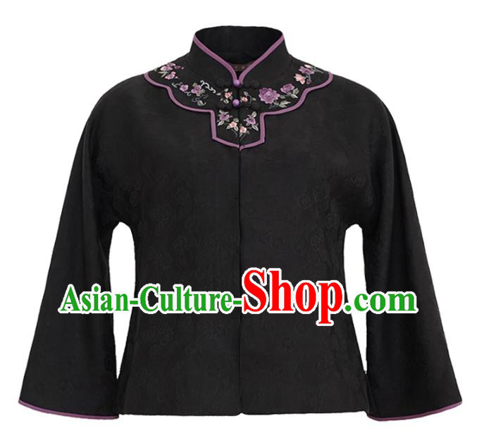 China National Embroidered Upper Outer Garment Traditional Tang Suit Black Silk Jacket China National Embroidered Upper Outer Garment Traditional Tang Suit Black Silk Jacket