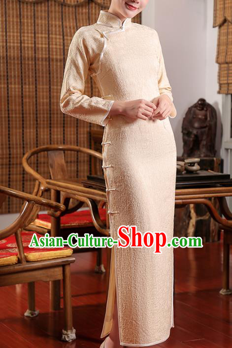 Chinese Classical Champagne Cheongsam Traditional Old Shanghai Qipao Dress Clothing Chinese Classical Champagne Cheongsam Traditional Old Shanghai Qipao Dress Clothing