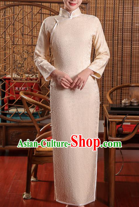 Chinese Classical Champagne Cheongsam Traditional Old Shanghai Qipao Dress Clothing Chinese Classical Champagne Cheongsam Traditional Old Shanghai Qipao Dress Clothing
