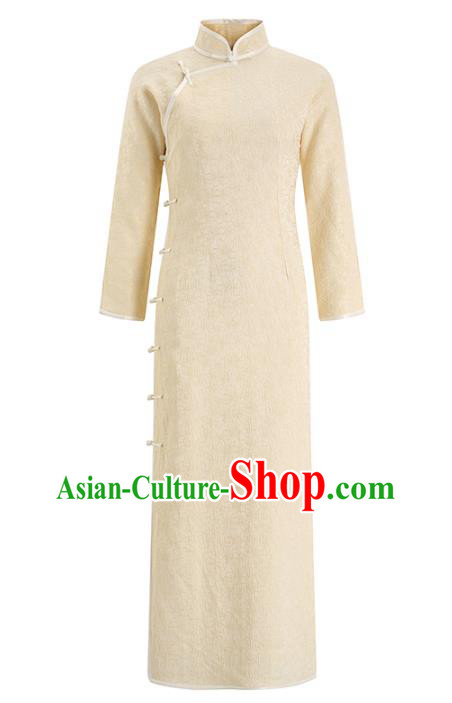 Chinese Classical Champagne Cheongsam Traditional Old Shanghai Qipao Dress Clothing Chinese Classical Champagne Cheongsam Traditional Old Shanghai Qipao Dress Clothing