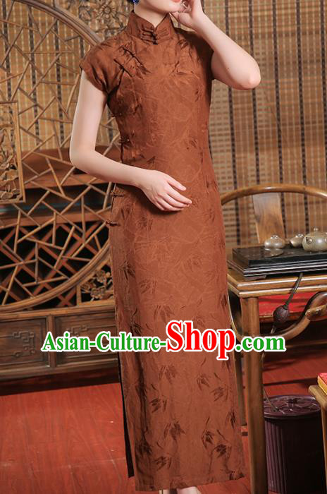 Chinese Classical Brown Tencel Cheongsam Traditional Shanghai Young Beauty Qipao Dress Clothing Chinese Classical Brown Tencel Cheongsam Traditional Shanghai Young Beauty Qipao Dress Clothing