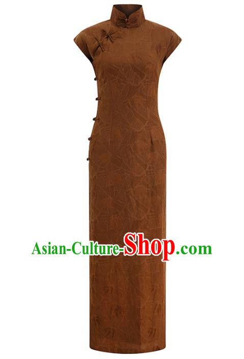 Chinese Classical Brown Tencel Cheongsam Traditional Shanghai Young Beauty Qipao Dress Clothing Chinese Classical Brown Tencel Cheongsam Traditional Shanghai Young Beauty Qipao Dress Clothing