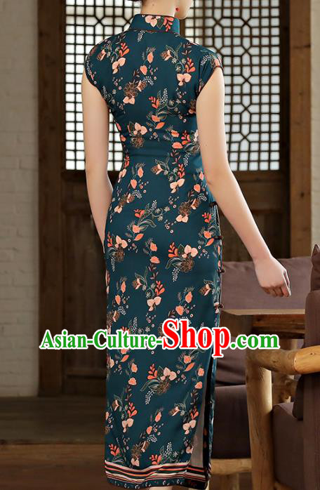 Chinese Classical Printing Atrovirens Chiffon Cheongsam Traditional Slant Opening Qipao Dress Woman Catwalks Clothing Chinese Classical Printing Atrovirens Chiffon Cheongsam Traditional Slant Opening Qipao Dress Woman Catwalks Clothing