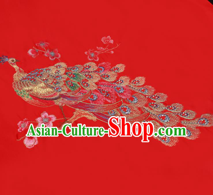China Traditional Wedding Satin Headwear Bride Red Veil Xiuhe Suit Embroidered Peacock Peony Headdress China Traditional Wedding Satin Headwear Bride Red Veil Xiuhe Suit Embroidered Peacock Peony Headdress