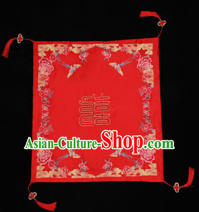 China Bride Red Veil Traditional Wedding Headwear Xiuhe Suit Embroidered Peony Headdress China Bride Red Veil Traditional Wedding Headwear Xiuhe Suit Embroidered Peony Headdress