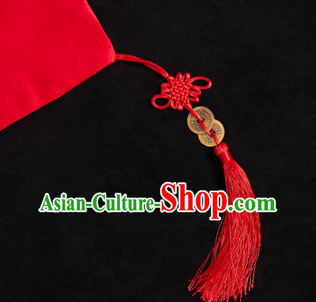 China Traditional Wedding Headdress Embroidered Dragon Phoenix Bridal Veil Xiuhe Suit Red Satin Kerchief China Traditional Wedding Headdress Embroidered Dragon Phoenix Bridal Veil Xiuhe Suit Red Satin Kerchief