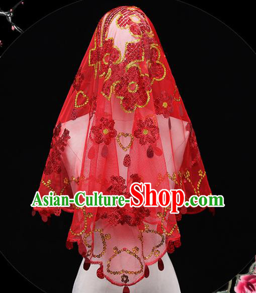 China Red Bridal Veil Kerchief Traditional Wedding Xiuhe Suit Embroidered Headdress China Red Bridal Veil Kerchief Traditional Wedding Xiuhe Suit Embroidered Headdress