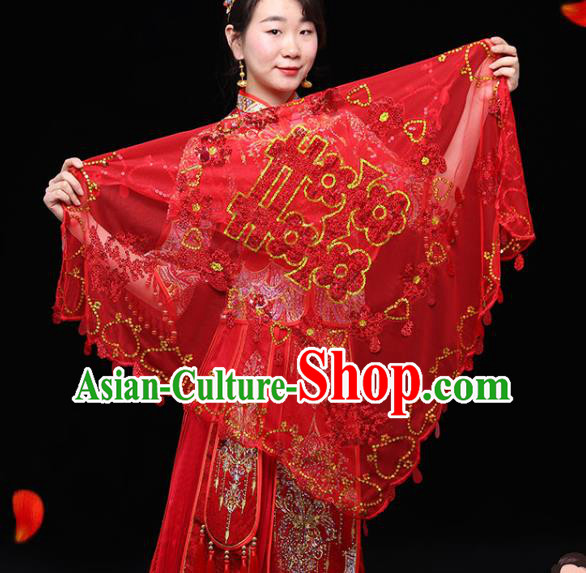 China Red Bridal Veil Kerchief Traditional Wedding Xiuhe Suit Embroidered Headdress China Red Bridal Veil Kerchief Traditional Wedding Xiuhe Suit Embroidered Headdress