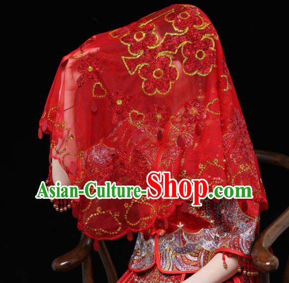 China Red Bridal Veil Kerchief Traditional Wedding Xiuhe Suit Embroidered Headdress China Red Bridal Veil Kerchief Traditional Wedding Xiuhe Suit Embroidered Headdress