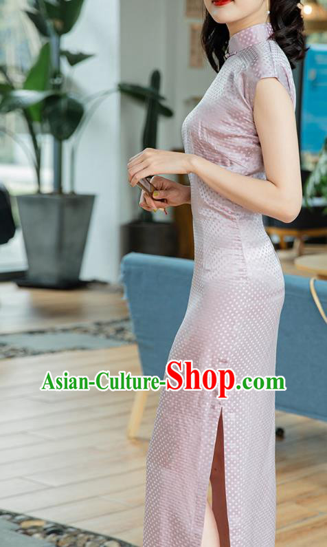Republic of China Jacquard Brocade Cheongsam Costume Traditional Minguo Lilac Silk Qipao Dress Republic of China Jacquard Brocade Cheongsam Costume Traditional Minguo Lilac Silk Qipao Dress