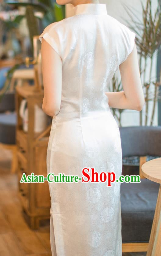 Republic of China Shanghai Beauty White Silk Cheongsam Costume Traditional Minguo Brocade Qipao Dress Republic of China Shanghai Beauty White Silk Cheongsam Costume Traditional Minguo Brocade Qipao Dress