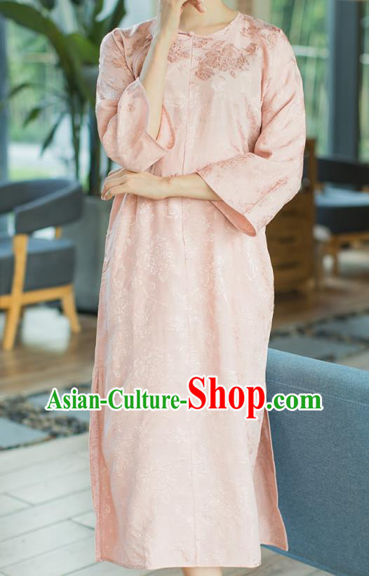 Republic of China Slant Opening Cheongsam Costume Traditional Minguo Pink Brocade Qipao Dress Republic of China Slant Opening Cheongsam Costume Traditional Minguo Pink Brocade Qipao Dress