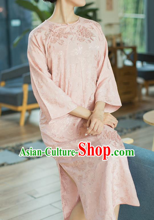 Republic of China Slant Opening Cheongsam Costume Traditional Minguo Pink Brocade Qipao Dress Republic of China Slant Opening Cheongsam Costume Traditional Minguo Pink Brocade Qipao Dress