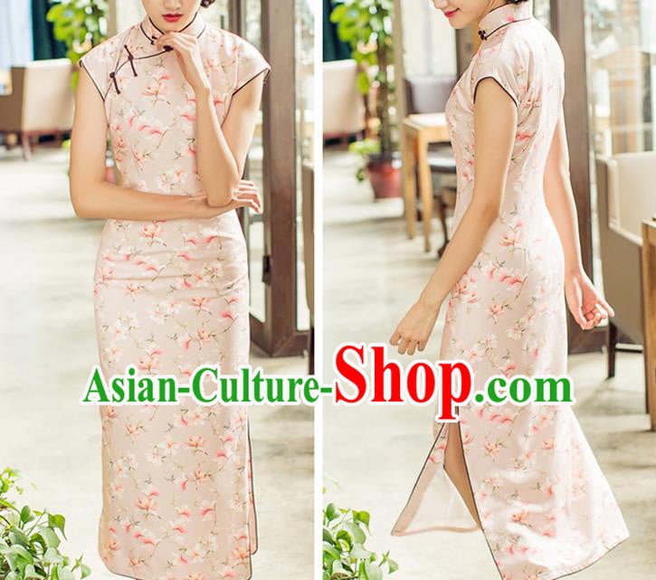 Republic of China Printing Beige Cheongsam Costume Traditional Minguo Shanghai Woman Qipao Dress Republic of China Printing Beige Cheongsam Costume Traditional Minguo Shanghai Woman Qipao Dress