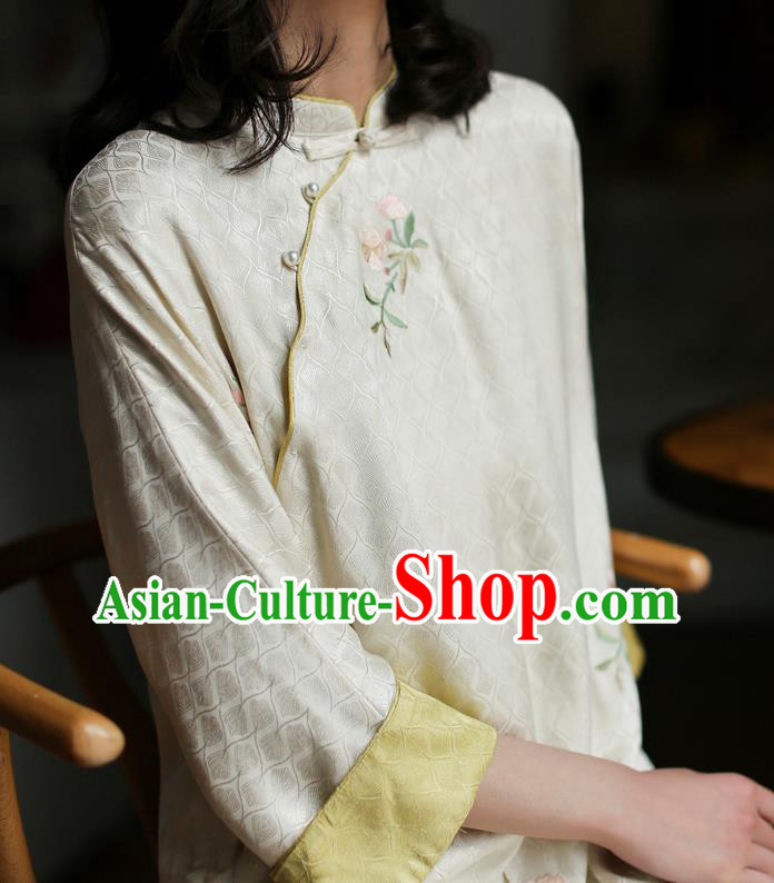 Republic of China Embroidered Beige Cheongsam Costume Traditional Minguo Young Lady Qipao Dress Republic of China Embroidered Beige Cheongsam Costume Traditional Minguo Young Lady Qipao Dress