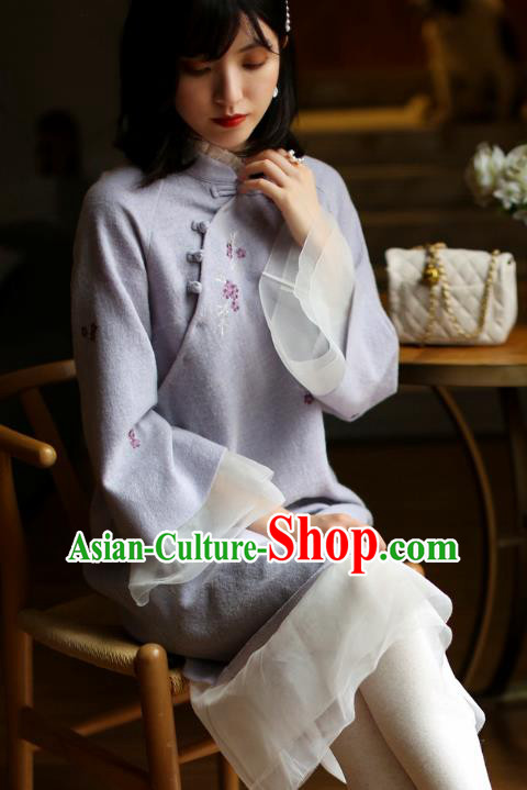 China Winter Embroidered Cheongsam Costume Traditional Young Woman Chiffon Qipao Dress China Winter Embroidered Cheongsam Costume Traditional Young Woman Chiffon Qipao Dress
