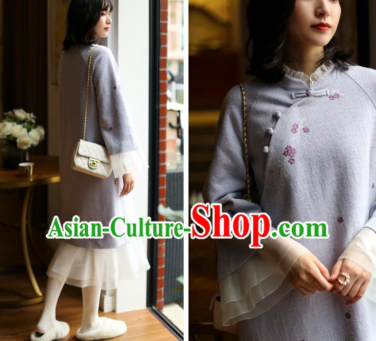 China Winter Embroidered Cheongsam Costume Traditional Young Woman Chiffon Qipao Dress China Winter Embroidered Cheongsam Costume Traditional Young Woman Chiffon Qipao Dress