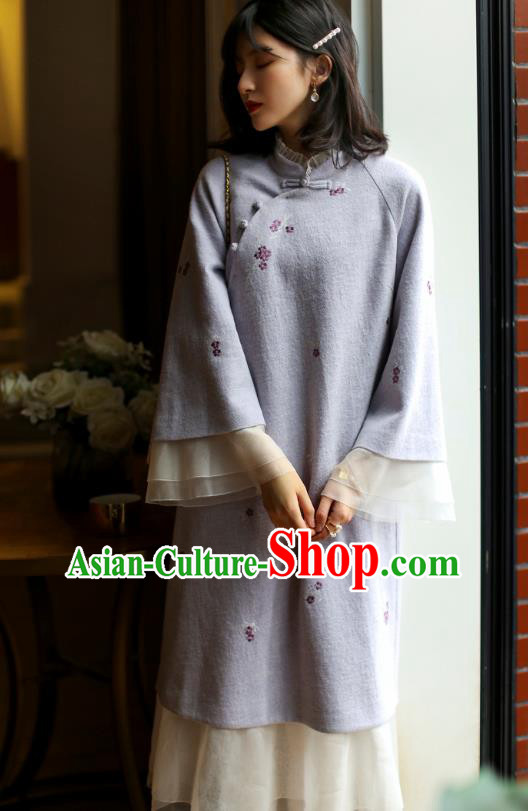 China Winter Embroidered Cheongsam Costume Traditional Young Woman Chiffon Qipao Dress China Winter Embroidered Cheongsam Costume Traditional Young Woman Chiffon Qipao Dress
