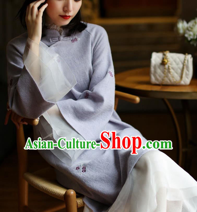 China Winter Embroidered Cheongsam Costume Traditional Young Woman Chiffon Qipao Dress China Winter Embroidered Cheongsam Costume Traditional Young Woman Chiffon Qipao Dress
