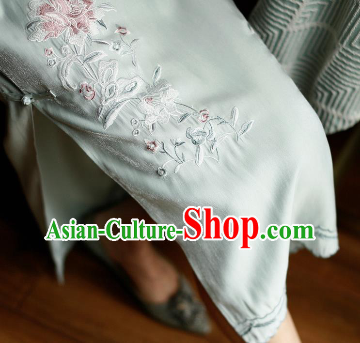 China Classical Cheongsam Costume Traditional Embroidered Light Green Qipao Dress China Classical Cheongsam Costume Traditional Embroidered Light Green Qipao Dress