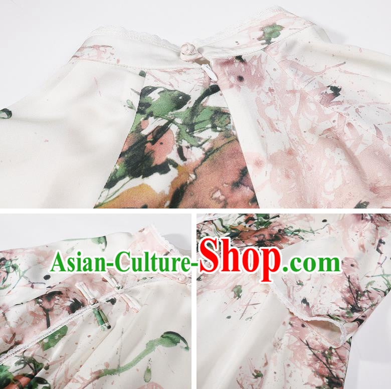 China Classical Printing Silk Cheongsam Costume Traditional Young Lady Qipao Dress China Classical Printing Silk Cheongsam Costume Traditional Young Lady Qipao Dress