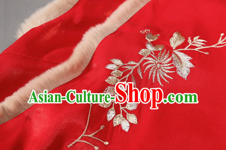 Chinese Traditional Winter Cotton Wadded Waistcoat National Embroidered Red Vest Chinese Traditional Winter Cotton Wadded Waistcoat National Embroidered Red Vest