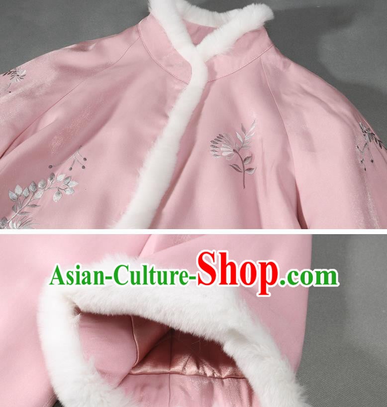 China Winter Pink Cheongsam Costume Traditional Young Lady Embroidered Cotton Wadded Qipao Dress China Winter Pink Cheongsam Costume Traditional Young Lady Embroidered Cotton Wadded Qipao Dress