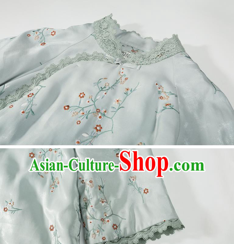 China Winter Cotton Wadded Cheongsam Costume Traditional Young Lady Embroidered Green Qipao Dress China Winter Cotton Wadded Cheongsam Costume Traditional Young Lady Embroidered Green Qipao Dress