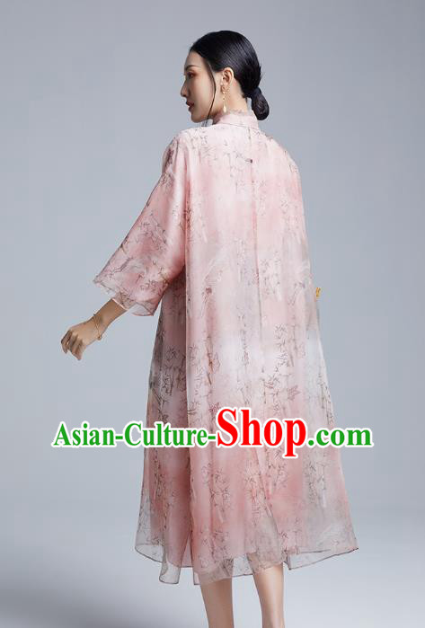 China Classical Printing Pink Organdy Cheongsam Costume Traditional Young Lady Loose Qipao Dress China Classical Printing Pink Organdy Cheongsam Costume Traditional Young Lady Loose Qipao Dress
