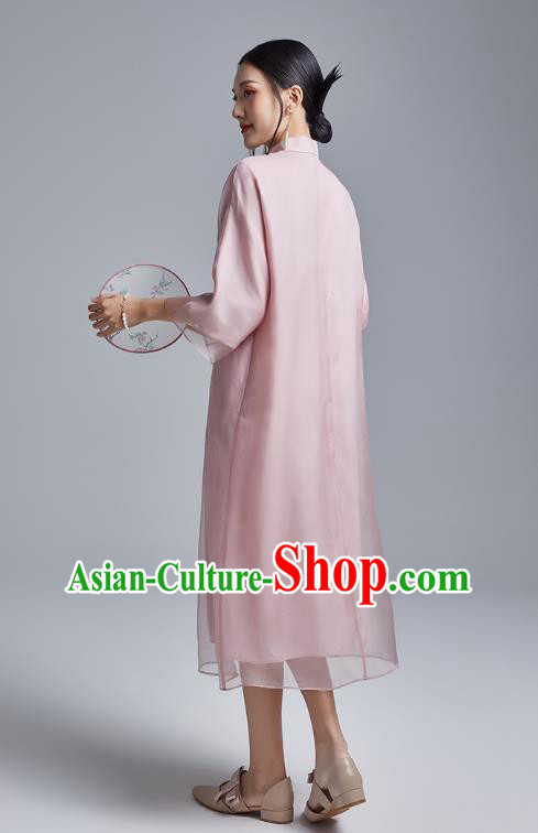 China Classical Pink Organdy Cheongsam Costume Traditional Young Lady Embroidered Cranes Qipao Dress China Classical Pink Organdy Cheongsam Costume Traditional Young Lady Embroidered Cranes Qipao Dress