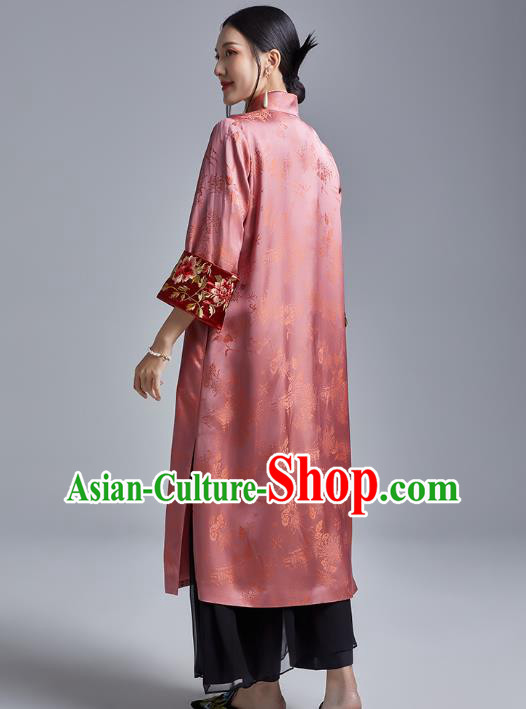 Chinese Traditional Tang Suit Overcoat National Embroidered Pink Brocade Dust Coat Chinese Traditional Tang Suit Overcoat National Embroidered Pink Brocade Dust Coat