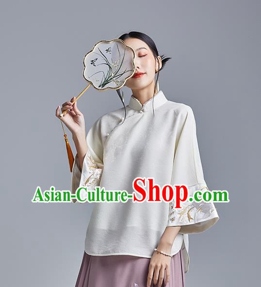 Chinese Traditional Tang Suit Shirt Upper Outer Garment Classical Cheongsam Embroidered Phoenix White Blouse Chinese Traditional Tang Suit Shirt Upper Outer Garment Classical Cheongsam Embroidered Phoenix White Blouse