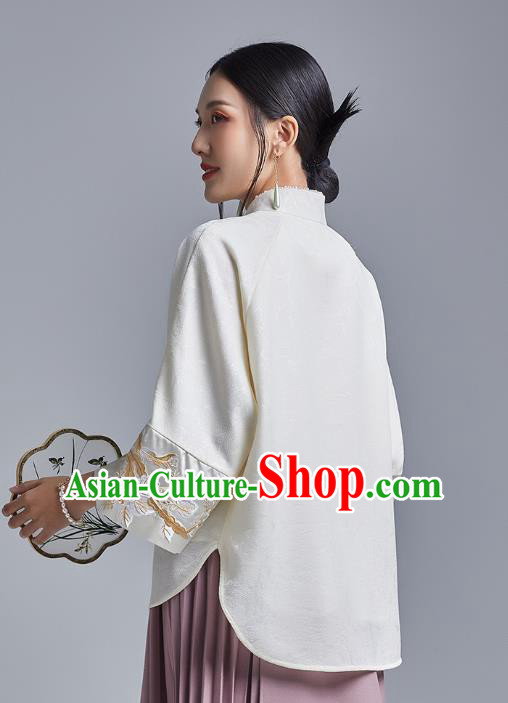 Chinese Traditional Tang Suit Shirt Upper Outer Garment Classical Cheongsam Embroidered Phoenix White Blouse Chinese Traditional Tang Suit Shirt Upper Outer Garment Classical Cheongsam Embroidered Phoenix White Blouse