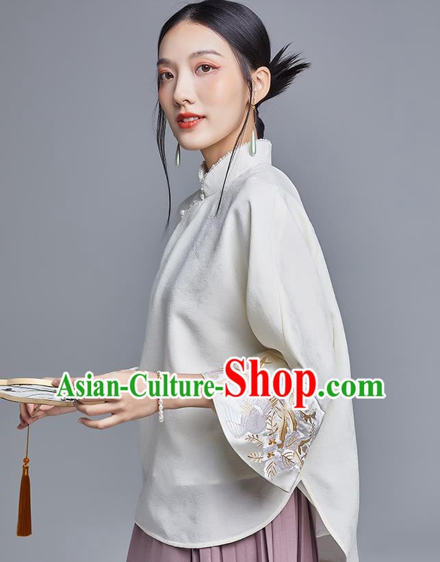 Chinese Traditional Tang Suit Shirt Upper Outer Garment Classical Cheongsam Embroidered Phoenix White Blouse Chinese Traditional Tang Suit Shirt Upper Outer Garment Classical Cheongsam Embroidered Phoenix White Blouse