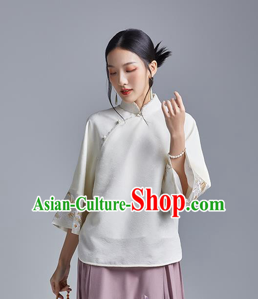 Chinese Traditional Tang Suit Shirt Upper Outer Garment Classical Cheongsam Embroidered Phoenix White Blouse Chinese Traditional Tang Suit Shirt Upper Outer Garment Classical Cheongsam Embroidered Phoenix White Blouse