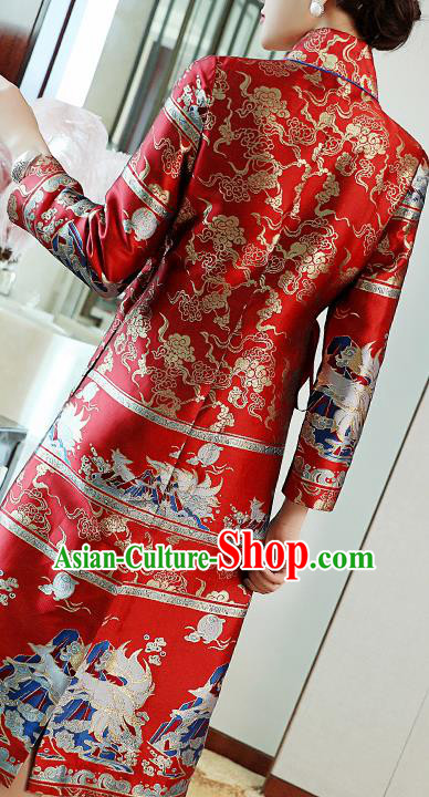 Chinese Tang Suit Red Brocade Cheongsam Costume Traditional Woman Qipao Dress Chinese Tang Suit Red Brocade Cheongsam Costume Traditional Woman Qipao Dress
