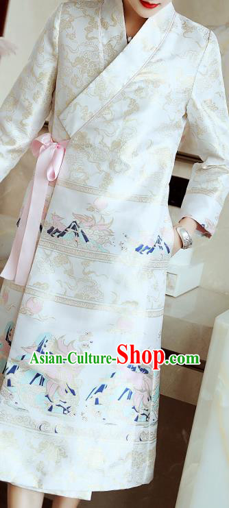 Chinese Traditional Woman Qipao Dress Tang Suit White Brocade Cheongsam Costume Chinese Traditional Woman Qipao Dress Tang Suit White Brocade Cheongsam Costume