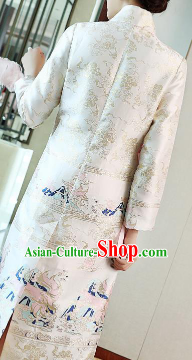 Chinese Traditional Woman Qipao Dress Tang Suit White Brocade Cheongsam Costume Chinese Traditional Woman Qipao Dress Tang Suit White Brocade Cheongsam Costume