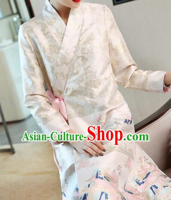 Chinese Traditional Woman Qipao Dress Tang Suit White Brocade Cheongsam Costume Chinese Traditional Woman Qipao Dress Tang Suit White Brocade Cheongsam Costume