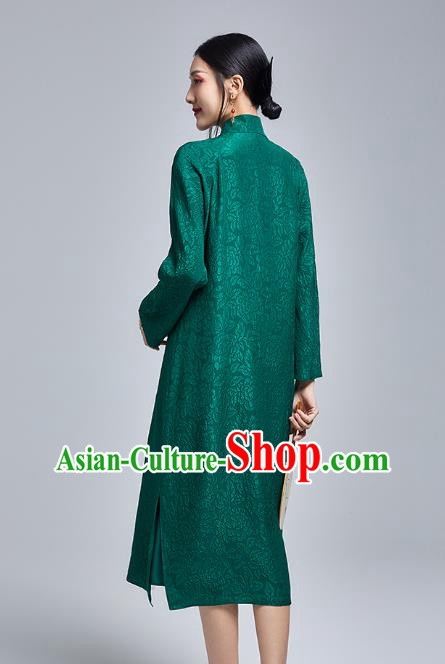 China Classical Silk Cheongsam Costume Traditional Young Lady Deep Green Brocade Qipao Dress China Classical Silk Cheongsam Costume Traditional Young Lady Deep Green Brocade Qipao Dress