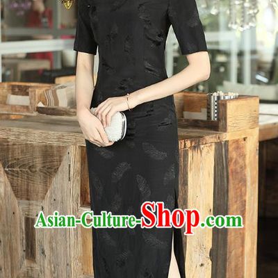 Chinese Traditional Shanghai Qipao Dress Classical Dance Black Cheongsam Costume
