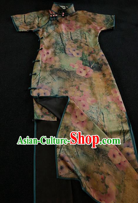 Chinese Traditional Shanghai Lady Qipao Dress Classical Printing Gambiered Guangdong Gauze Cheongsam Chinese Traditional Shanghai Lady Qipao Dress Classical Printing Gambiered Guangdong Gauze Cheongsam