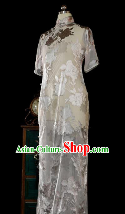 Chinese Traditional White Silk Qipao Dress Classical Tang Suit Cheongsam Chinese Traditional White Silk Qipao Dress Classical Tang Suit Cheongsam