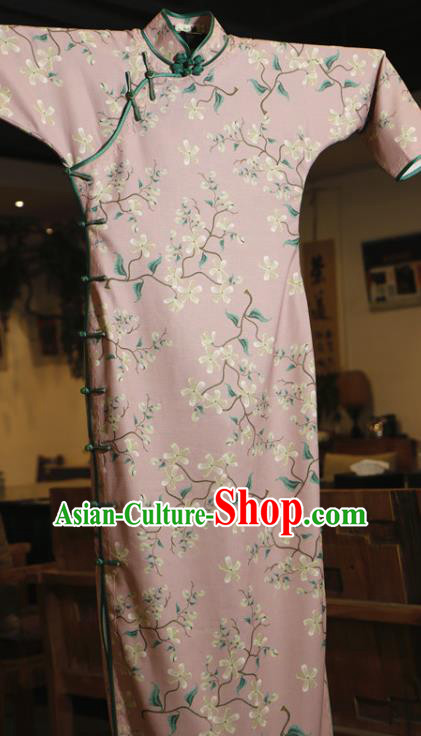 Chinese Traditional Minguo Printing Pink Qipao Dress Classical Tang Suit Slim Cheongsam Chinese Traditional Minguo Printing Pink Qipao Dress Classical Tang Suit Slim Cheongsam