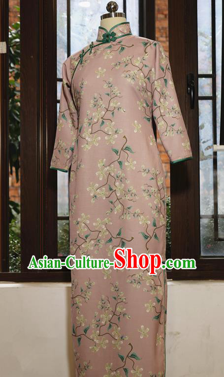 Chinese Traditional Minguo Printing Pink Qipao Dress Classical Tang Suit Slim Cheongsam Chinese Traditional Minguo Printing Pink Qipao Dress Classical Tang Suit Slim Cheongsam