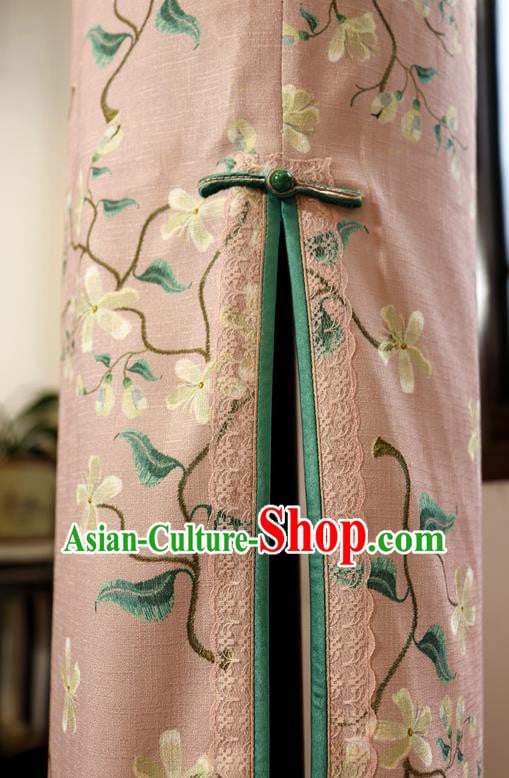 Chinese Traditional Minguo Printing Pink Qipao Dress Classical Tang Suit Slim Cheongsam Chinese Traditional Minguo Printing Pink Qipao Dress Classical Tang Suit Slim Cheongsam